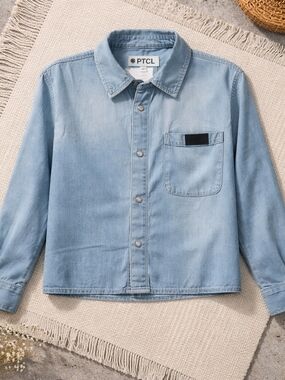 TCL Light Blue Casual Denim Button-Down Shirt